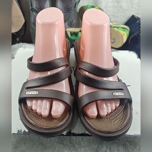Crocs Rhonda Wedge Slides Sandals Open Toe Brown Women's Size W9